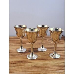 Silver Plated Goblets Set of 4 Marked Italy Cordial 1.5 Oz Shot 4" Tall